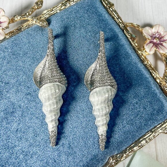 Seashell Earrings in Sterling Silver Earrings, Pointy Shell Stud Earrings, Gifts - Picture 1 of 10